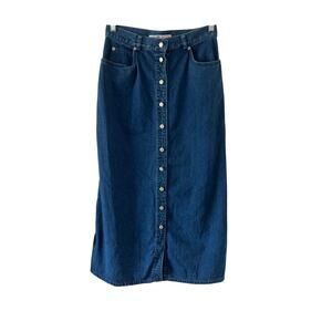 Talbots- Vintage Denim Skirt Button Front Maxi Midi Size 8 Westerncore Retro